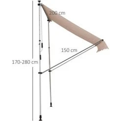 Outsunny Store Banne Manuel Rétractable 2L X 1,5l X 1,7-2,8H M Inclinaison Réglable Installation Rapide Métal Alu Polyester Beige -Pergola Soldes 28561665 3