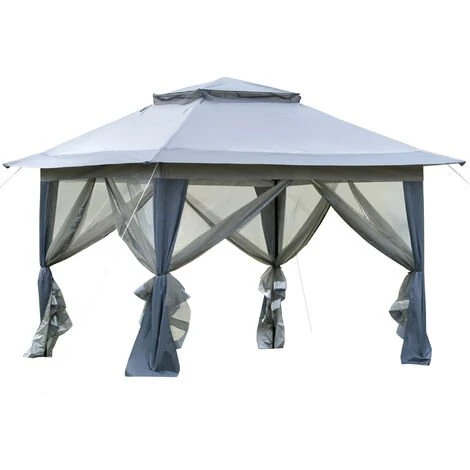 Outsunny Tonnelle Barnum De Jardin Pop-up Pliant 3,64L X 3,64l X 2,94H M Acier Polyester Moustiquaires + Sac De Transport à Roulettes Gris - Gris 3 Outsunny Tonnelle Barnum De Jardin Pop-up Pliant 3,64L X 3,64l X 2,94H M Acier Polyester Moustiquaires + Sac De Transport à Roulettes Gris - Gris