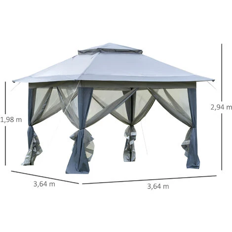Outsunny Tonnelle Barnum De Jardin Pop-up Pliant 3,64L X 3,64l X 2,94H M Acier Polyester Moustiquaires + Sac De Transport à Roulettes Gris - Gris 5 Outsunny Tonnelle Barnum De Jardin Pop-up Pliant 3,64L X 3,64l X 2,94H M Acier Polyester Moustiquaires + Sac De Transport à Roulettes Gris - Gris – Image 3