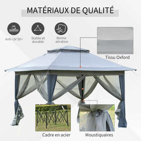 Outsunny Tonnelle Barnum De Jardin Pop-up Pliant 3,64L X 3,64l X 2,94H M Acier Polyester Moustiquaires + Sac De Transport à Roulettes Gris - Gris 6 Outsunny Tonnelle Barnum De Jardin Pop-up Pliant 3,64L X 3,64l X 2,94H M Acier Polyester Moustiquaires + Sac De Transport à Roulettes Gris - Gris – Image 4