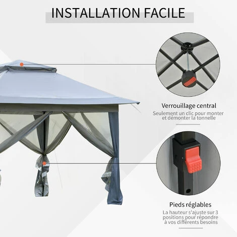 Outsunny Tonnelle Barnum De Jardin Pop-up Pliant 3,64L X 3,64l X 2,94H M Acier Polyester Moustiquaires + Sac De Transport à Roulettes Gris - Gris 7 Outsunny Tonnelle Barnum De Jardin Pop-up Pliant 3,64L X 3,64l X 2,94H M Acier Polyester Moustiquaires + Sac De Transport à Roulettes Gris - Gris – Image 5