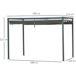 Outsunny Pergola Rétractable 2,98L X 2,13l X 2,22H M Structure Métal époxy Anticorrosion Toile Polyester Haute Densité 180 G/m² Incluse Gris - Gris -Pergola Soldes 28910102 3