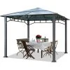 INTENT24.FR Tonnelle De Jardin 3x3 M Structure En Aluminium Toit Polycarbonate épaisseur Env. 8 Mm Pavillon De Jardin Rideaux Non Inclus - Gris -Pergola Soldes 28953694 1