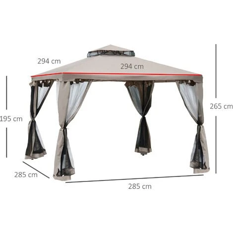 Outsunny Pavillon De Jardin Tonnelle Barnum Style Colonial Double Toit Toiles Moustiquaires Amovibles Zippées Taupe - Taupe 5 Outsunny Pavillon De Jardin Tonnelle Barnum Style Colonial Double Toit Toiles Moustiquaires Amovibles Zippées Taupe - Taupe – Image 3