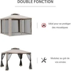 Outsunny Pavillon De Jardin Tonnelle Barnum Style Colonial Double Toit Toiles Moustiquaires Amovibles Zippées Taupe - Taupe 10 Outsunny Pavillon De Jardin Tonnelle Barnum Style Colonial Double Toit Toiles Moustiquaires Amovibles Zippées Taupe - Taupe -Pergola Soldes 29186087 4