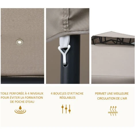 Outsunny Pavillon De Jardin Tonnelle Barnum Style Colonial Double Toit Toiles Moustiquaires Amovibles Zippées Taupe - Taupe 7 Outsunny Pavillon De Jardin Tonnelle Barnum Style Colonial Double Toit Toiles Moustiquaires Amovibles Zippées Taupe - Taupe – Image 5