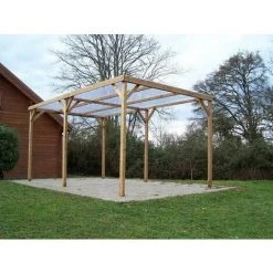 Habrita Pergola Fabriquée En Bois Massif Traité - Dimensions 3,00x5,02 M - Couverture Tôle PVC Transparente -Pergola Soldes 29340552 3