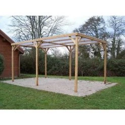 Habrita Pergola Fabriquée En Bois Massif Traité - Dimensions 3,00x5,02 M - Couverture Tôle PVC Transparente -Pergola Soldes 29340552 4