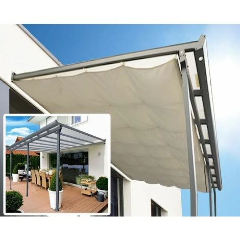 Habrita Toit Terrasse Alu Gris - S.h.t. 15,38 M² - Rideau D'ombrage Extensible écru - Toile Polyester 130 Gr/m131 5 Habrita Toit Terrasse Alu Gris - S.h.t. 15,38 M² - Rideau D'ombrage Extensible écru - Toile Polyester 130 Gr/m131 – Image 3