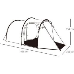 Outsunny Tente De Camping 2-3 Personnes Montage Facile 3 Portes Fenêtres Dim. 4,26L X 2,06l X 1,54H M Fibre Verre Polyester PE Vert -Pergola Soldes 29365942 3
