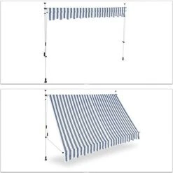 HELLOSHOP26 Store Banne Télescopique De Balcon Manivelle Hauteur Réglable Résistant Uv Polyester Acier 250 X 120 Cm Blanc Et Bleu - Blanc -Pergola Soldes 29419038 2