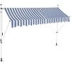 HELLOSHOP26 Store Banne Télescopique De Balcon Manivelle Hauteur Réglable Résistant Uv Polyester Acier 300 X 120 Cm Blanc Et Bleu - Blanc -Pergola Soldes 29419039 1