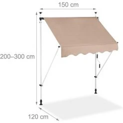 HELLOSHOP26 Store Banne Télescopique De Balcon Manivelle Hauteur Réglable Résistant Uv Polyester Acier 150 X 120 Cm Beige - Beige -Pergola Soldes 29428557 2