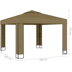 TRUE DEAL Belvédère Avec Double Toit 3x3x2,7 M Taupe 180 G/m² -Pergola Soldes 30363316 4