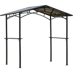Outsunny Pavillon Jardin - Abri Barbecue - Steakhouse 2 étagères - Toit De Barbecue - Dim. 2,46L X 1,49l X 2,30H M - Alu. Métal Noir Toit Polycarbonate - Noir