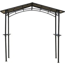 Outsunny Pavillon Jardin - Abri Barbecue - Steakhouse 2 étagères - Toit De Barbecue - Dim. 2,46L X 1,49l X 2,30H M - Alu. Métal Noir Toit Polycarbonate - Noir -Pergola Soldes 30632956 4