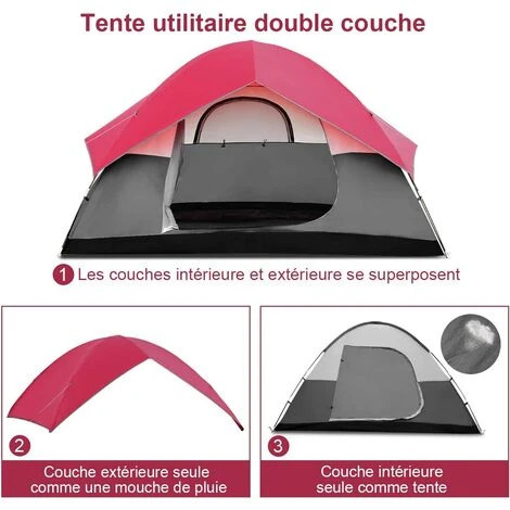 COSTWAY Tente De Camping Étanche 6 Personnes Double Couche Tente Familiale Pour Pique-nique Randonnée 300X300X165CM 6 COSTWAY Tente De Camping Étanche 6 Personnes Double Couche Tente Familiale Pour Pique-nique Randonnée 300X300X165CM â Image 4