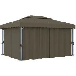 VidaXL Tonnelle Avec Rideau 4x3 M Taupe Aluminium - Taupe