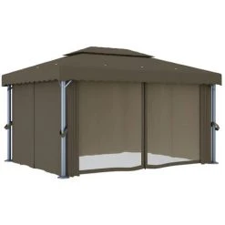 VidaXL Tonnelle Avec Rideau 4x3 M Taupe Aluminium - Taupe -Pergola Soldes 31568855 3