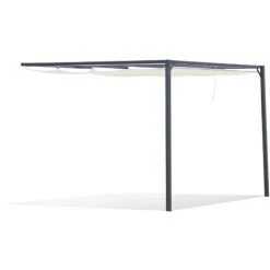 Outsunny Pergola Adossable Retractable Dim. 3L X 3l X 2,3H M Pavillon De Jardin Toile Polyester Haute Densité Crème Structure Métal époxy Gris