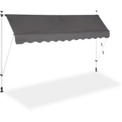Relaxdays Store Balcon, Manivelle, Hauteur Réglable, Résistant UV, Polyester, Acier, Embouts, 300 X 120 Cm, Gris -Pergola Soldes 31794390 3