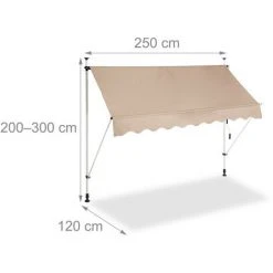 Relaxdays Auvent Rétractable 250 Cm Store Manuel Balcon Marquise Soleil Terrasse Hauteur Réglable Sans Perçage, Beige -Pergola Soldes 31795533 4