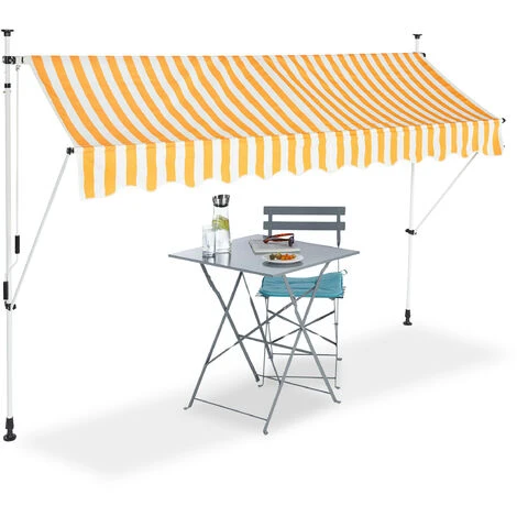 Relaxdays Auvent Rétractable Store 300 Cm Balcon Marquise Soleil Terrasse Hauteur Réglable Sans Perçage, Jaune-blanc 3 Relaxdays Auvent Rétractable Store 300 Cm Balcon Marquise Soleil Terrasse Hauteur Réglable Sans Perçage, Jaune-blanc