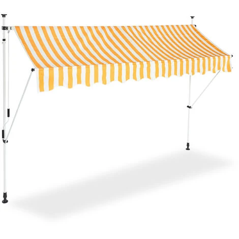 Relaxdays Auvent Rétractable Store 300 Cm Balcon Marquise Soleil Terrasse Hauteur Réglable Sans Perçage, Jaune-blanc 4 Relaxdays Auvent Rétractable Store 300 Cm Balcon Marquise Soleil Terrasse Hauteur Réglable Sans Perçage, Jaune-blanc – Image 2