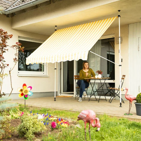 Relaxdays Auvent Rétractable Store 300 Cm Balcon Marquise Soleil Terrasse Hauteur Réglable Sans Perçage, Jaune-blanc 5 Relaxdays Auvent Rétractable Store 300 Cm Balcon Marquise Soleil Terrasse Hauteur Réglable Sans Perçage, Jaune-blanc – Image 3