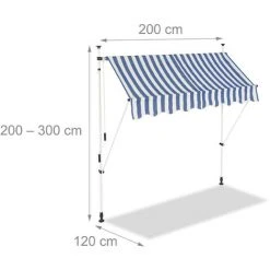 Relaxdays Auvent Rétractable 200 Cm Store Balcon Marquise Soleil Terrasse Hauteur Réglable Sans Perçage, Bleu-blanc 10 Relaxdays Auvent Rétractable 200 Cm Store Balcon Marquise Soleil Terrasse Hauteur Réglable Sans Perçage, Bleu-blanc -Pergola Soldes 31795586 4