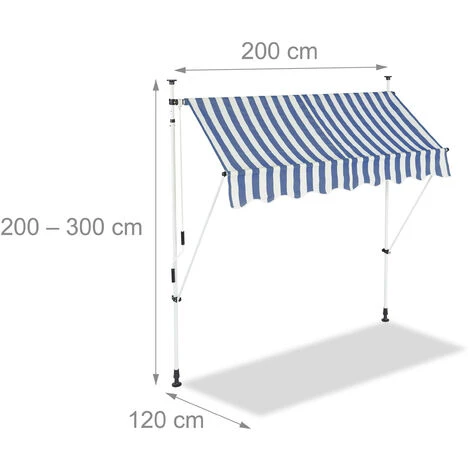 Relaxdays Auvent Rétractable 200 Cm Store Balcon Marquise Soleil Terrasse Hauteur Réglable Sans Perçage, Bleu-blanc 6 Relaxdays Auvent Rétractable 200 Cm Store Balcon Marquise Soleil Terrasse Hauteur Réglable Sans Perçage, Bleu-blanc – Image 4