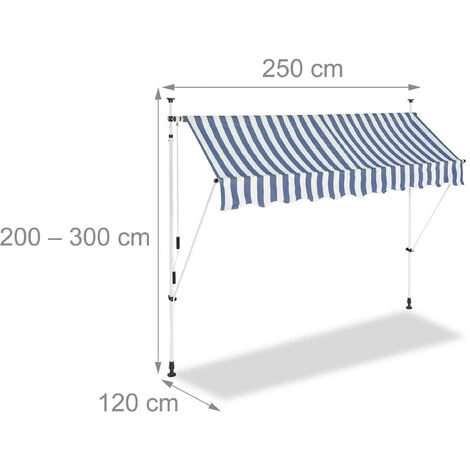 Relaxdays Auvent Rétractable 250 Cm Store Balcon Marquise Soleil Terrasse Hauteur Réglable Sans Perçage, Bleu-blanc 6 Relaxdays Auvent Rétractable 250 Cm Store Balcon Marquise Soleil Terrasse Hauteur Réglable Sans Perçage, Bleu-blanc – Image 4