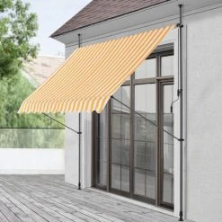 Store Banne Téléscopique Acier Polyester 200 X 120 X 200-300 Cm Jaune Blanc [pro.tec]