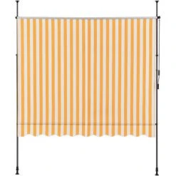 Store Banne Téléscopique Acier Polyester 200 X 120 X 200-300 Cm Jaune Blanc [pro.tec] -Pergola Soldes 31908385 5