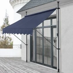 Store Banne Téléscopique Acier Polyester 400 X 120 X 200-300 Cm Bleu Foncé [pro.tec]