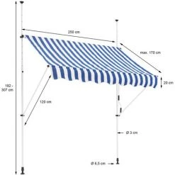Store Banne Terrasse Auvent à Pince Rétractable 250x120 Cm Bleu Blanc ML-Design -Pergola Soldes 32022099 5