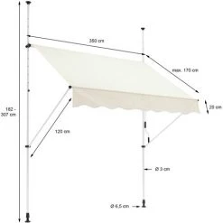 Store Banne Terrasse Patio Auvent à Pince Rétractable 350x120 Cm Beige ML-Design -Pergola Soldes 32040666 5