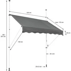Store Banne Terrasse Balcon Auvent Rétractable Réglable 150x120cm Gris ML-Design 11 Store Banne Terrasse Balcon Auvent Rétractable Réglable 150x120cm Gris ML-Design -Pergola Soldes 32040689 5
