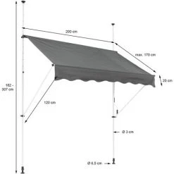 Store Banne Terrasse Balcon Auvent Rétractable Réglable 200x120cm Gris ML-Design -Pergola Soldes 32040698 5