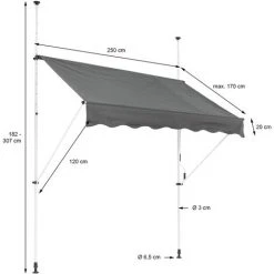 Store Banne Terrasse Balcon Auvent Rétractable Réglable 250x120cm Gris ML-Design -Pergola Soldes 32040710 5