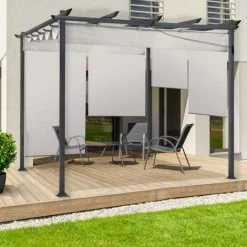 IDMARKET Pergola édition Spéciale Toit Rétractable 3x4 M Et 4 Stores écrue - Ecru -Pergola Soldes 32614163 3