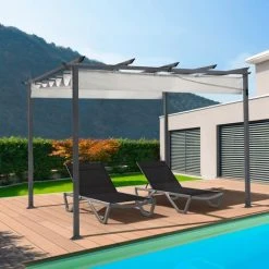 IDMARKET Pergola édition Spéciale Toit Rétractable 3x4 M Et 4 Stores écrue - Ecru -Pergola Soldes 32614163 5
