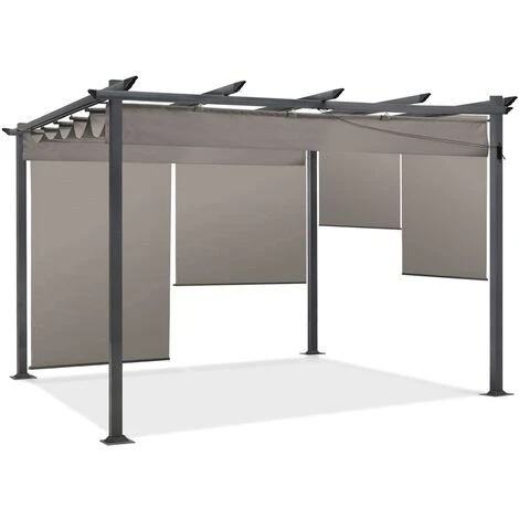 IDMARKET Pergola édition Spéciale Toit Rétractable 3x4 M Et 4 Stores Taupe 4 IDMARKET Pergola édition Spéciale Toit Rétractable 3x4 M Et 4 Stores Taupe – Image 2