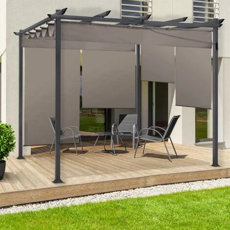IDMARKET Pergola édition Spéciale Toit Rétractable 3x4 M Et 4 Stores Taupe 5 IDMARKET Pergola édition Spéciale Toit Rétractable 3x4 M Et 4 Stores Taupe – Image 3