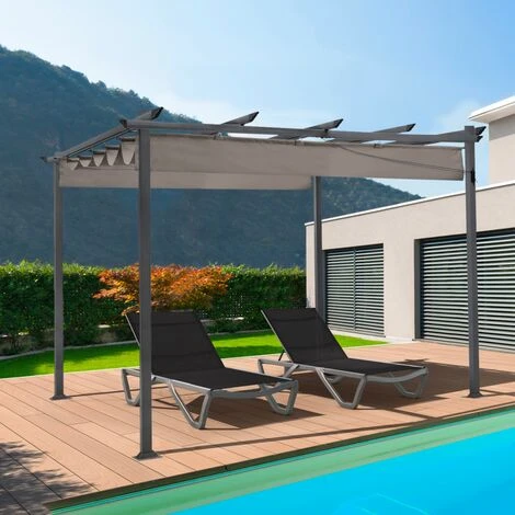 IDMARKET Pergola édition Spéciale Toit Rétractable 3x4 M Et 4 Stores Taupe 7 IDMARKET Pergola édition Spéciale Toit Rétractable 3x4 M Et 4 Stores Taupe – Image 5