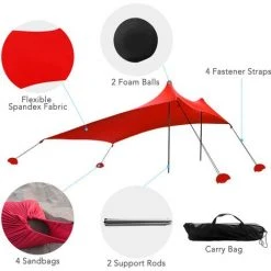 ASUPERMALL Auvent De Tente De Plage Avec Sacs De Sable Pour Le Camping, La Peche, La Randonnee, Le Parc De Plage Arriere, 210 * 170 * 150Cm, Rouge 8 ASUPERMALL Auvent De Tente De Plage Avec Sacs De Sable Pour Le Camping, La Peche, La Randonnee, Le Parc De Plage Arriere, 210 * 170 * 150Cm, Rouge -Pergola Soldes 32804659 3