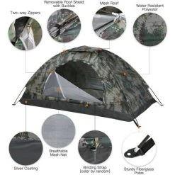 ASUPERMALL Tente De Camping Ultralegere, Tente Portable Monocouche, Anti-Ultraviolets, Camouflage 200 * 100 * 100Cm (Pour 1 Personne) -Pergola Soldes 32923230 2