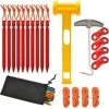 BETTERLIFE Lot De 10 Clous De Sol Pour Tente, Avec Corde Coupe-Vent, Extracteur De Clous, Marteau En Plastique, Boucle à Double œil, Pour La Tente De Camping En Plein Air, Les Auvents, La Randonnée.（rouge） -Pergola Soldes 33190502 1