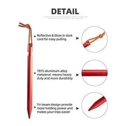 BETTERLIFE Lot De 10 Clous De Sol Pour Tente, Avec Corde Coupe-Vent, Extracteur De Clous, Marteau En Plastique, Boucle à Double œil, Pour La Tente De Camping En Plein Air, Les Auvents, La Randonnée.（rouge） -Pergola Soldes 33190502 3