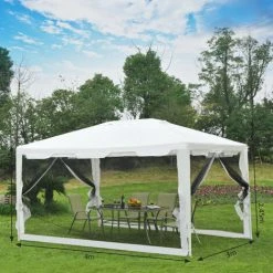 MH Tonnelle Tente De Réception Avec Moustiquaires Party Blanc -Pergola Soldes 33195543 2